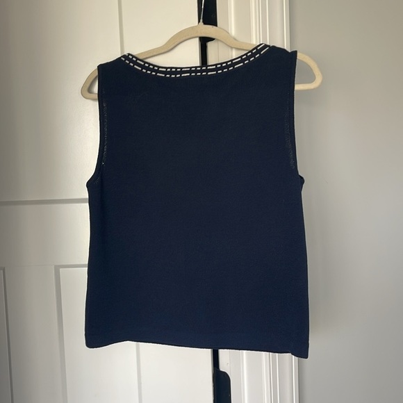 St. John Blue Sleeveless Wool Knit White Trim Tank Top - Picture 3 of 4